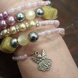 Elegant Multicolor Lavender Beaded Bracelet with Angel Charm